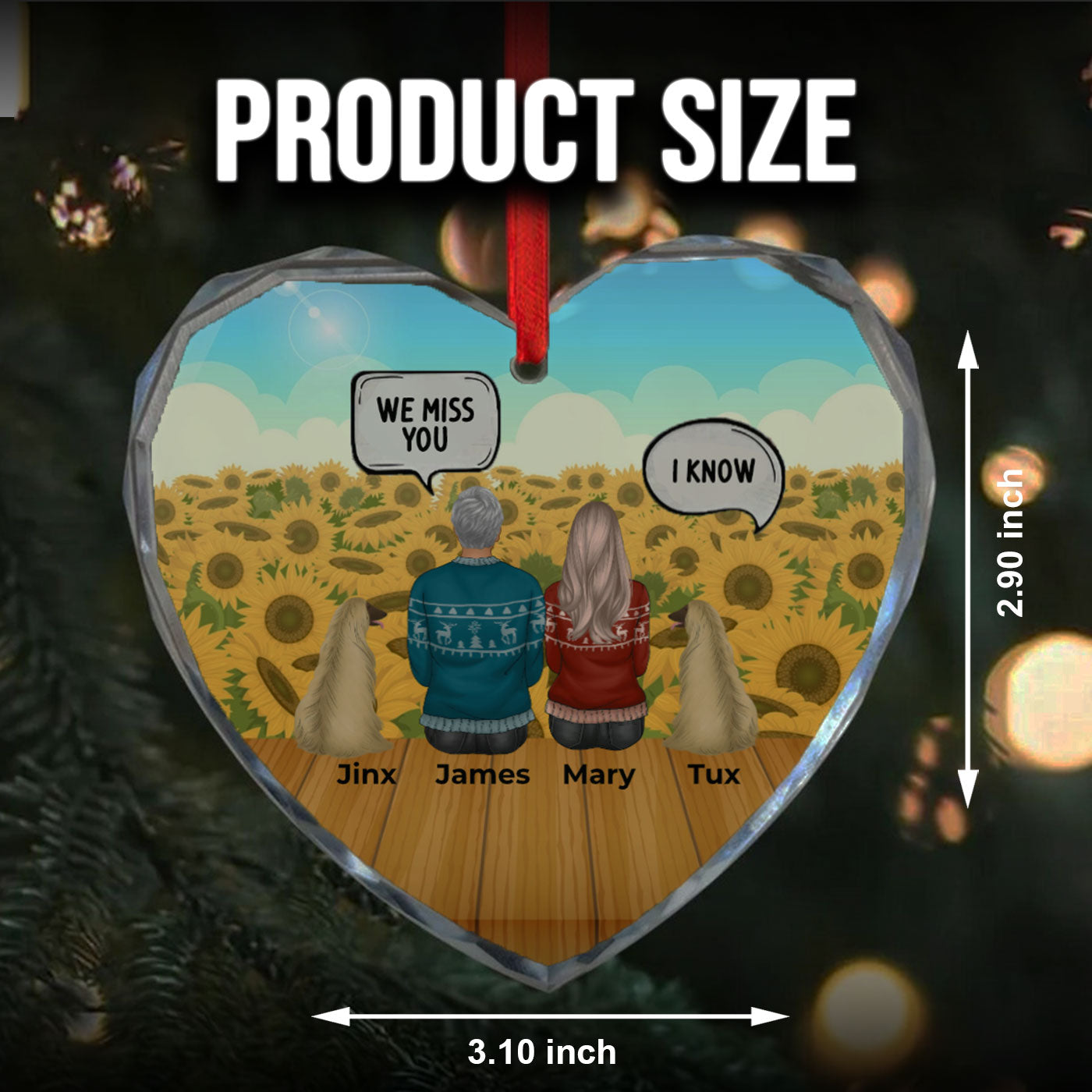 Customizable Family and Pet Sunset Memorial Ornament | Christmas | Heart Glass Ornament